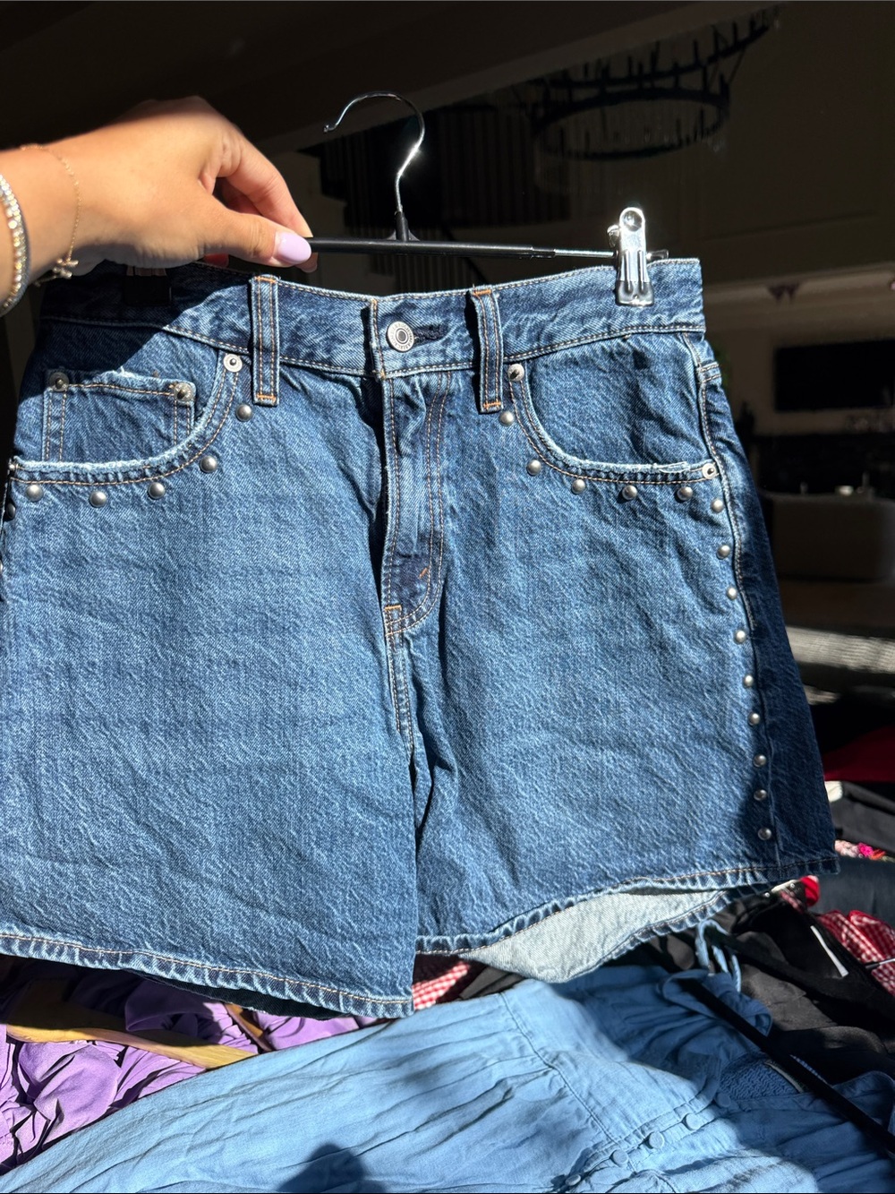 Abercrombie & Fitch Blue Studded Denim Shorts